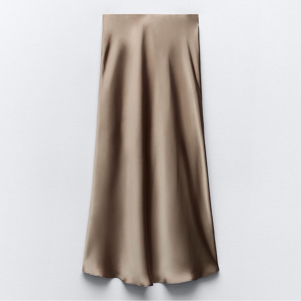 Zara Taupe Satin A-Line Maxi Skirt
